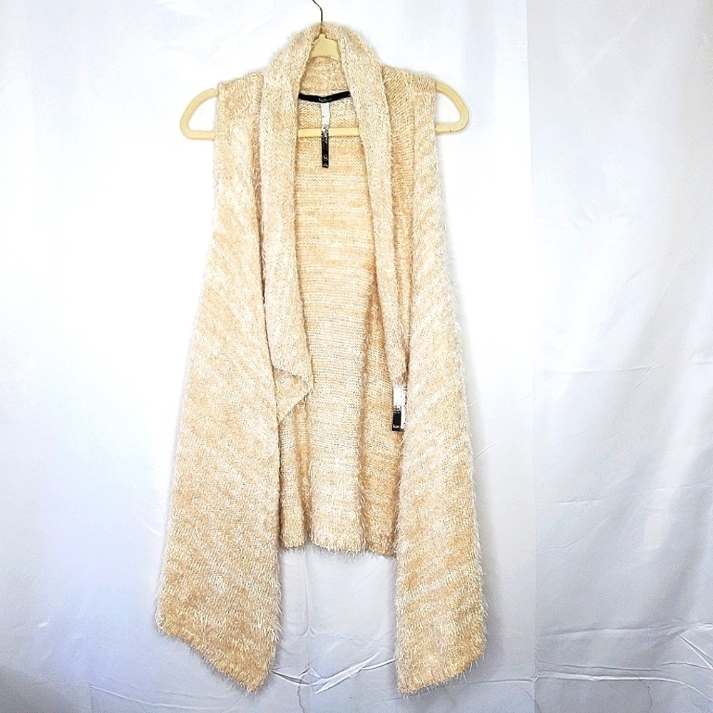 Kensie Fluffy Knit Sweater Vest XL Soft Sleeveless Neutral Eyelash Cardigan NEW‎